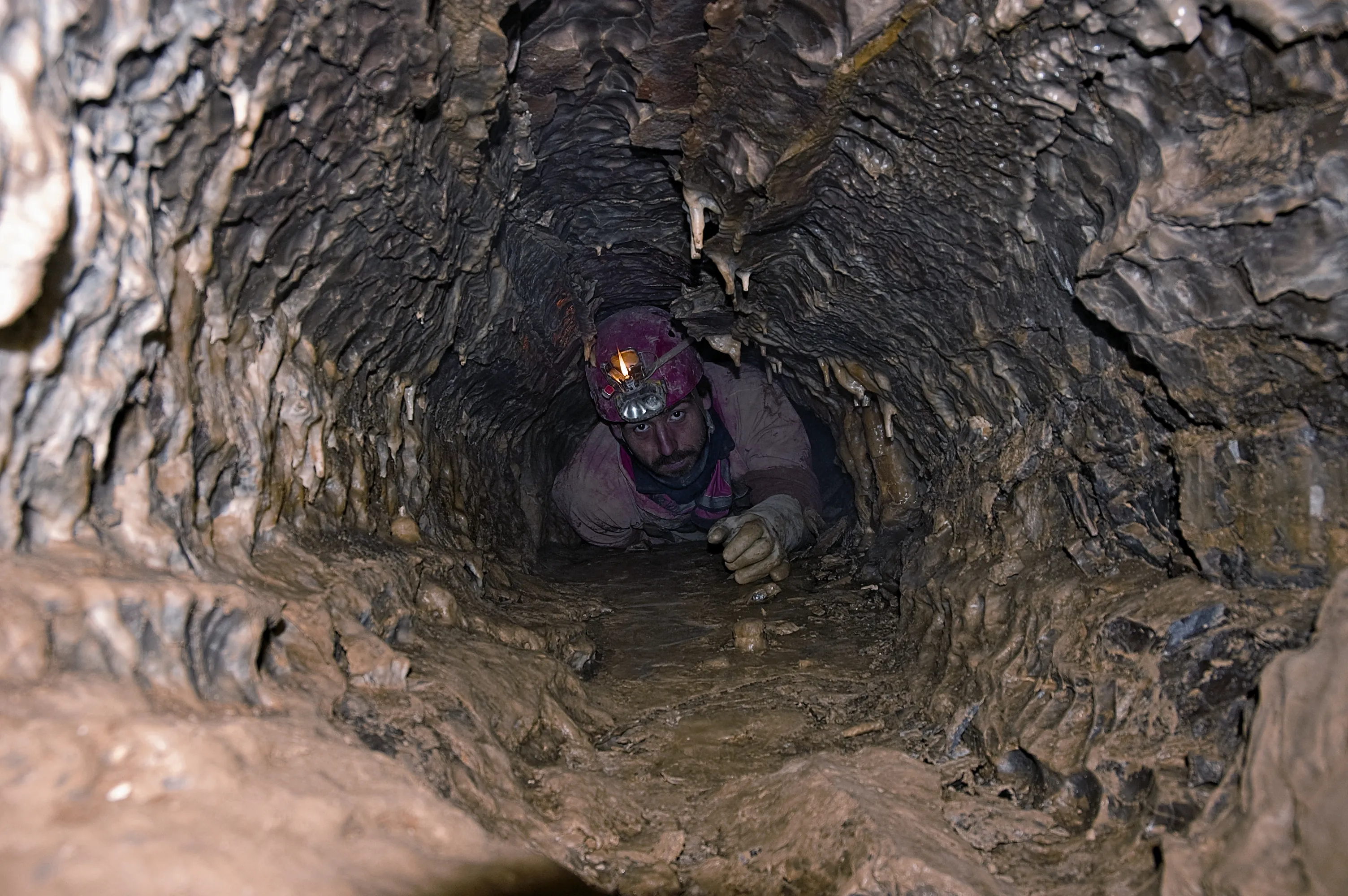 A flat-out 130m crawl at Krubera-Voronya